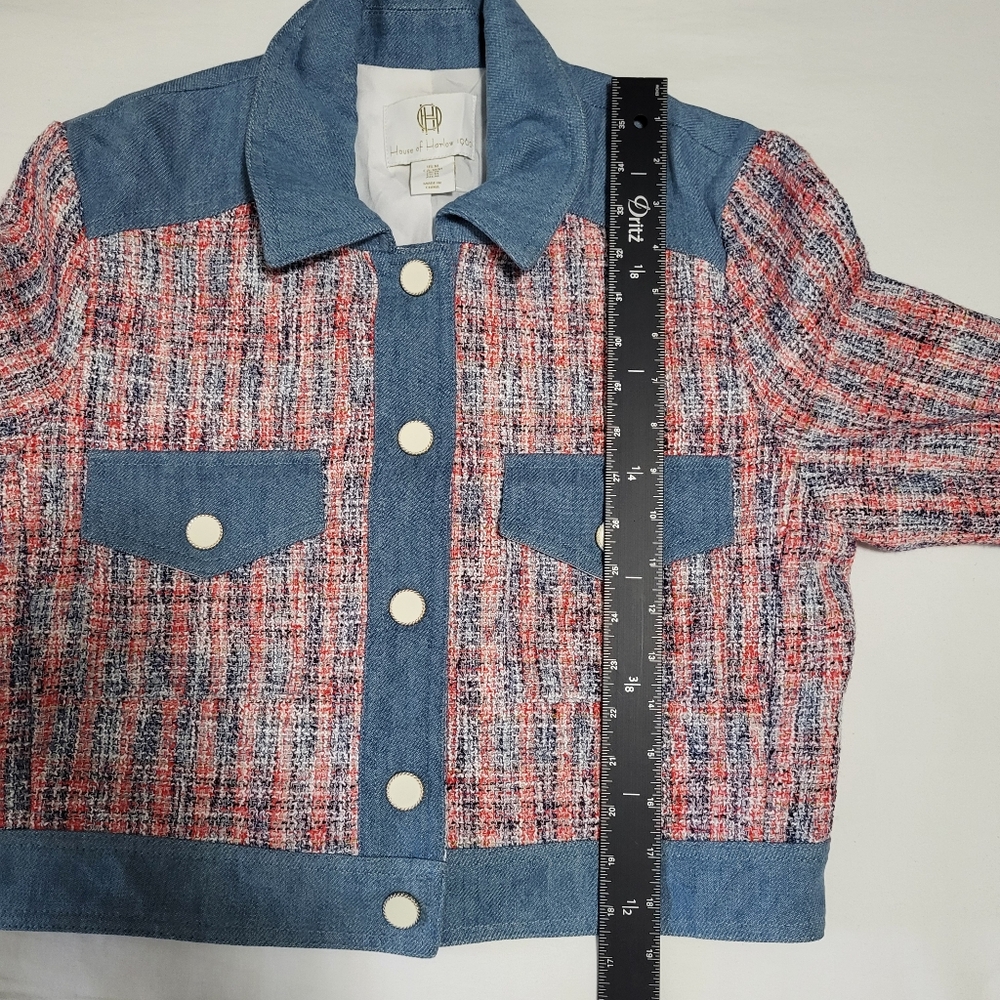 House Of Harlow 1960 Preppy Tweed Cropped Pearscen Button Blazer Size M, Blue - Picture 12 of 16